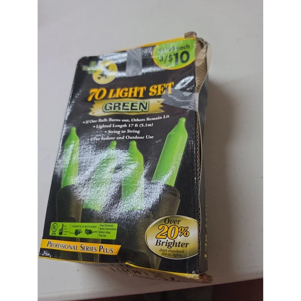 All Hallow's Eve 70 Count Green String Lights, Halloween Theme, Black Wire